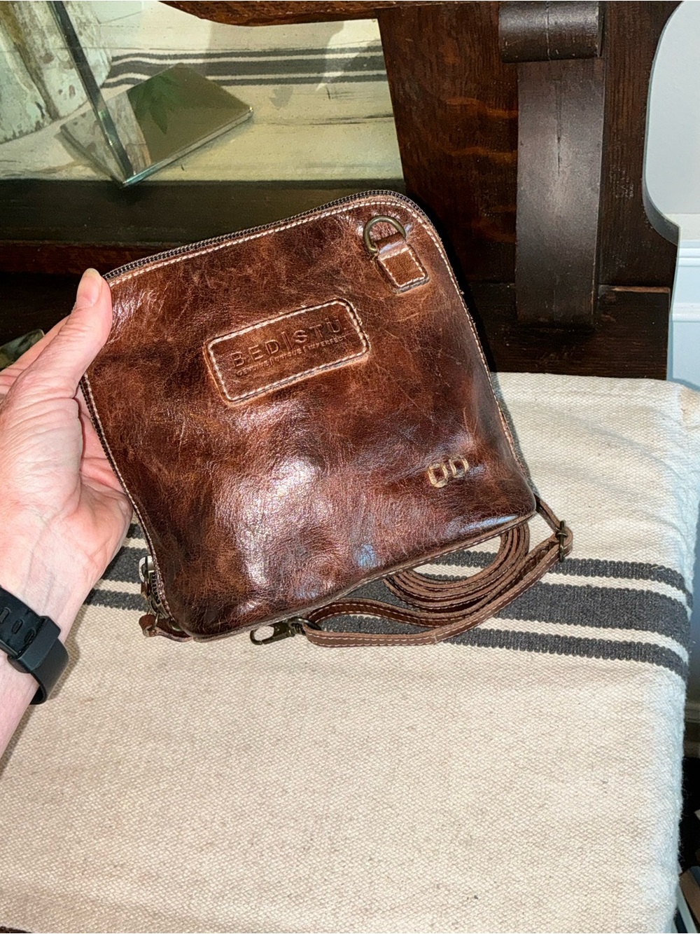 NWOT Bed Stu Leather Ventura Clutch Crossbody Belt Bag Teak Rustic Retail $155 - Picture 9 of 13
